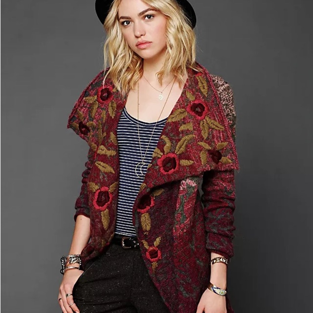 FREE PEOPLE Rose Meadow Asymmetrical Waterfall Cardigan HTF